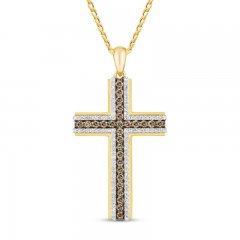 Men's Diamond Cross Necklace 1 ct tw 10K Yellow Gold 22"