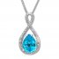 Blue Topaz Necklace 1/10 ct tw Diamonds Sterling Silver