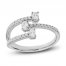 Diamond Three-Stone Cuff Ring 1/2 ct tw Oval & Round-cut 10K White Gold