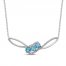 Blue Topaz & White Lab-Created Sapphire Three-Stone Necklace Sterling Silver 18"