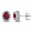 Garnet & White Lab-Created Stud Earrings Sterling Silver