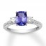 Tanzanite Three-Stone Ring 1/2 ct tw Diamonds 14K White Gold