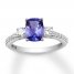 Tanzanite Three-Stone Ring 1/2 ct tw Diamonds 14K White Gold