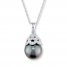 Cultured Pearl Necklace 1/20 ct tw Diamonds 10K White Gold