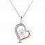Freshwater Pearl & White Topaz Heart Necklace Sterling Silver/10K Rose Gold 18"