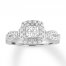 Diamond Engagement Ring 3/4 ct tw Princess/Round 14K White Gold