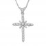 Diamond Cross Necklace 1/2 ct tw Round/Baguette 10K White Gold