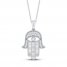 Diamond Hamsa Necklace 1/3 ct tw 10K White Gold 18"