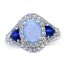 Blue Lab-Created Opal/ Blue & White Lab-Created Sapphire Ring Sterling Silver