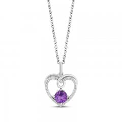 Hallmark Diamonds Amethyst Heart Necklace 1/10 ct tw Round-Cut Sterling Silver 18"