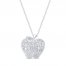 Diamond Teacher Apple Necklace 1/5 ct tw Round/Baguette 10K White Gold 18"