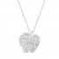 Diamond Teacher Apple Necklace 1/5 ct tw Round/Baguette 10K White Gold 18"