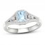 Diamond & Aquamarine Engagement Ring 1/4 ct tw Emerald/Baguette/Round-cut 10K White Gold