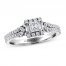 Adrianna Papell Diamond Engagement Ring 5/8 ct tw Princess/Baguette/Round 14K White Gold