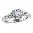 Adrianna Papell Diamond Engagement Ring 5/8 ct tw Princess/Baguette/Round 14K White Gold