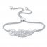 Diamond Angel Wing & Cross Bolo Bracelet 1/5 ct tw Sterling Silver