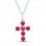 Lab-Created Ruby Cross Necklace Sterling Silver 18"
