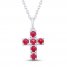 Lab-Created Ruby Cross Necklace Sterling Silver 18"