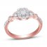 Diamond Engagement Ring 1/2 ct tw Emerald/Round 14K Rose Gold