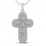 Lab-Created Opal & White Lab-Created Sapphire Cross Necklace Sterling SIlver 18"