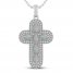 Lab-Created Opal & White Lab-Created Sapphire Cross Necklace Sterling SIlver 18"