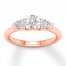 Three-Stone Diamond Ring 7/8 ct tw Round/Pear 14K Rose Gold