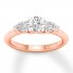 Three-Stone Diamond Ring 7/8 ct tw Round/Pear 14K Rose Gold