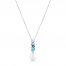 Cultured Pearl, Blue Topaz & White Topaz Necklace Sterling Silver 18"