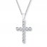 Diamond Cross Necklace 1/10 ct tw Round-cut Sterling Silver
