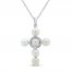 Cultured Pearl & White Lab-Created Sapphire Cross Necklace Sterling Silver 18"