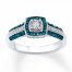 Blue Diamond Ring 1/6 ct tw Round-cut 10K White Gold
