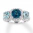 Blue Topaz & Aquamarine Ring 1/5 ct tw Diamonds 14K White Gold