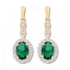 Lab-Created Emerald Drop Earrings 10K Yellow Gold