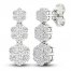 Diamond Triple Flower Drop Earrings 1 ct tw Round-cut 10K White Gold