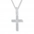 Diamond Cross Necklace 1/6 ct tw Round-cut 10K White Gold