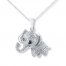Elephant Necklace Black & White Diamonds Sterling Silver