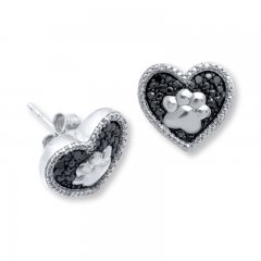 Paw Print Heart Earrings 1/10 ct tw Diamonds Sterling Silver
