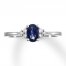 Oval Natural Sapphire Ring 1/15 ct tw Diamonds 10K White Gold