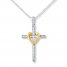 Cross Necklace 1/10 ct tw Diamonds Sterling Silver/10K Gold