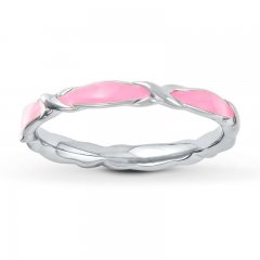 Stackable Ring Pink Enamel Sterling Silver