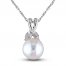 Cultured Pearl & Diamond Necklace 10K White Gold 18"