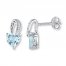 Aquamarine Heart Earrings Diamond Accents Sterling Silver