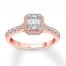 Diamond Engagement Ring 3/4 ct tw Round/Baguette 14K Rose Gold