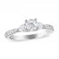 Three Stone Diamond Engagement Ring 1 ct tw Round/Pear 14K White Gold