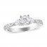 Three Stone Diamond Engagement Ring 1 ct tw Round/Pear 14K White Gold