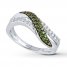 Green & White Diamonds 1/3 ct tw Round-cut Sterling Silver Ring