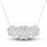 Diamond Triple Flower Necklace 1 ct tw Round-cut 10K White Gold 18"