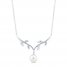 Cultured Pearl & White Lab-Created Sapphire Vine Necklace Sterling Silver 18"