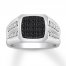 Men's Black & White Diamond Ring 1 ct tw 10K White Gold