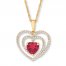 Lab-Created Ruby Heart Necklace 10K Yellow Gold
